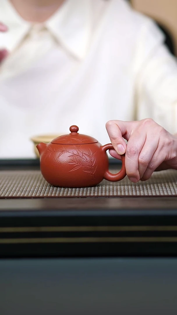 茶壶紫砂全手刻竹朱泥西施200cc