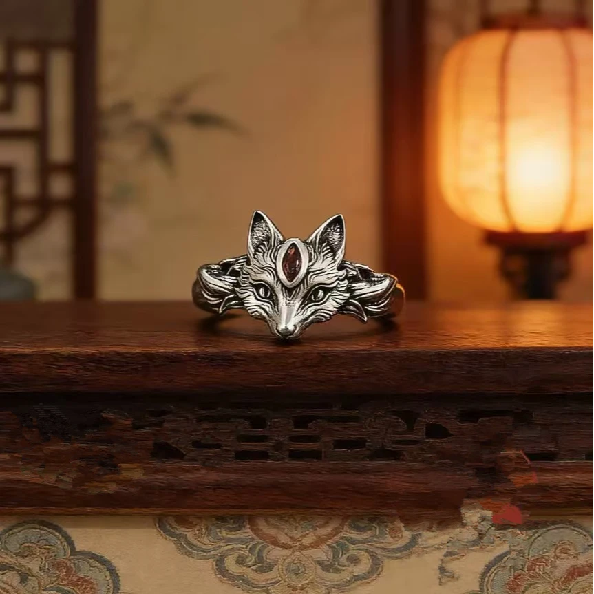 钛钢戒指 九尾灵狐戒指国风民族风开口指环气质百搭设计感不掉色