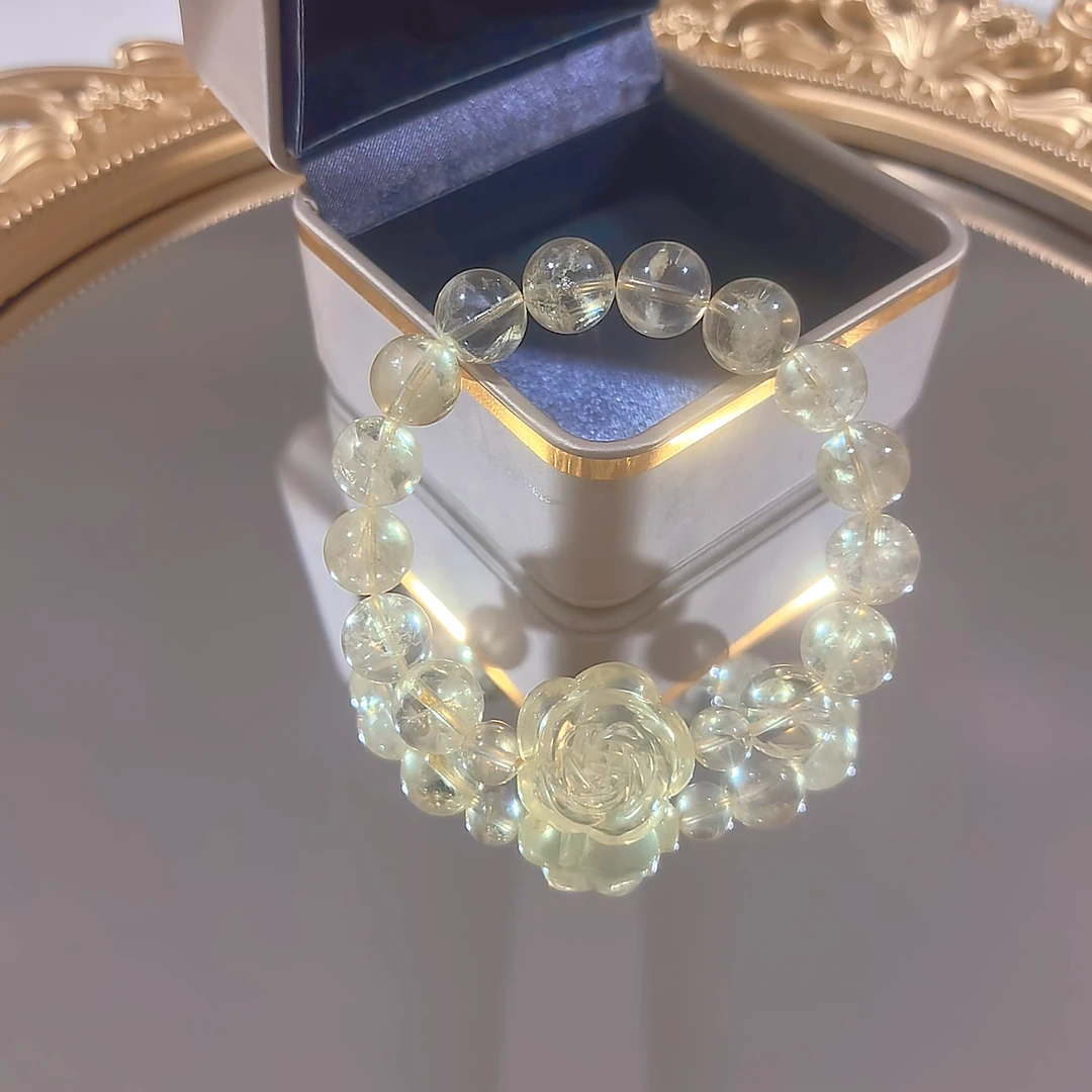 YS0056【落花无声】黄水晶玫瑰花简约手串多样性发其一