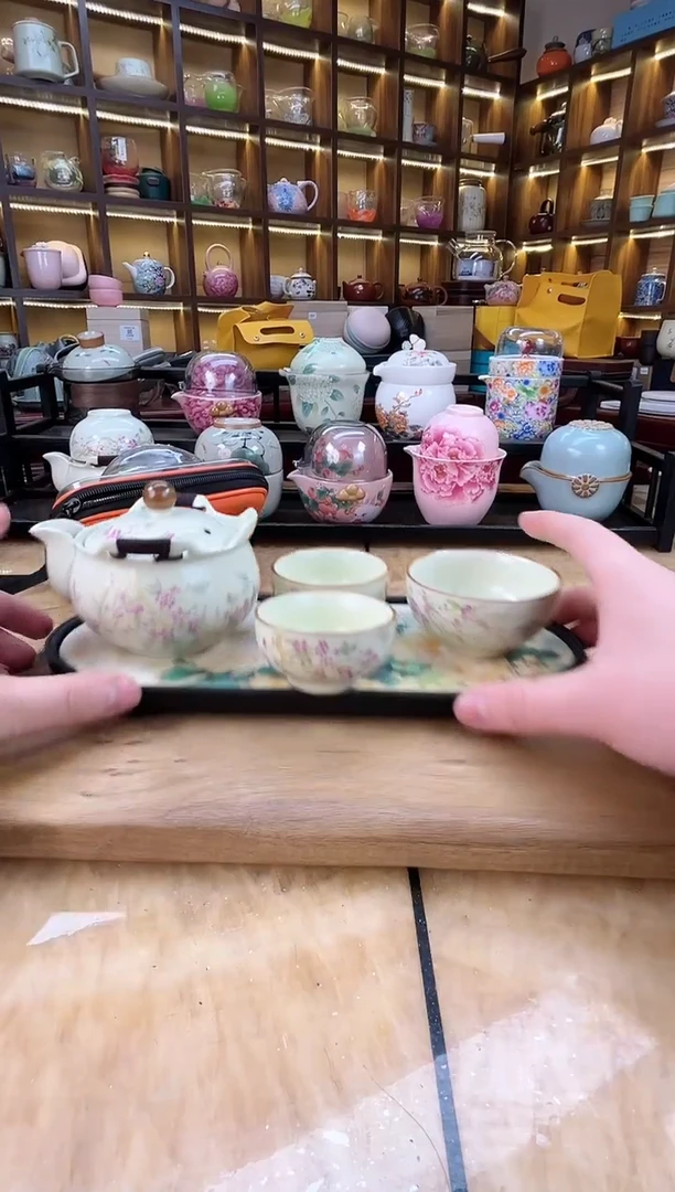 【闪购商品】黄汝桃花宝瓶旅行套装+长方绿色牡丹盘