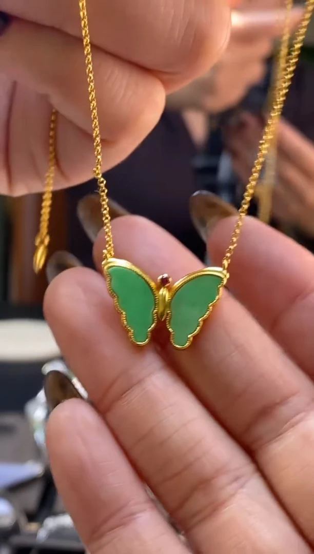 颈饰银S925镶嵌翡翠净货18146