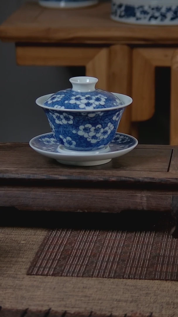 折葵非器手工手绘冰梅三才盖碗