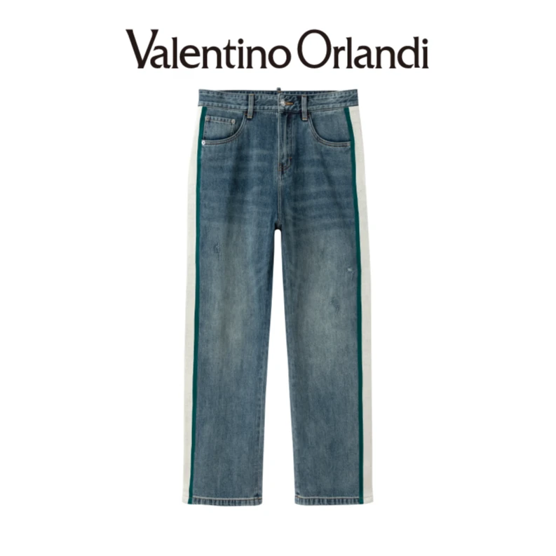 Valentino orlandi男士B版春秋季时尚百搭直筒宽松牛仔裤