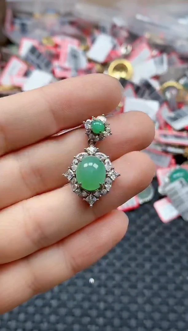 银S925镶嵌戒指翡翠天然A货缅甸翡翠