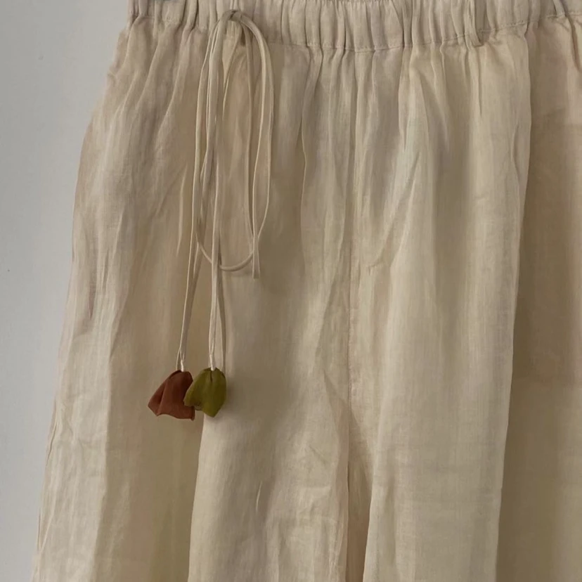 桑在云间 苎麻双层九分阔腿裤