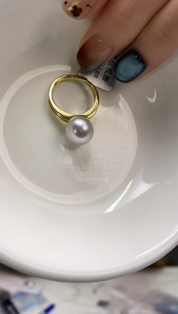 银S925镶嵌戒指海水珍珠10-11澳白珍珠戒指