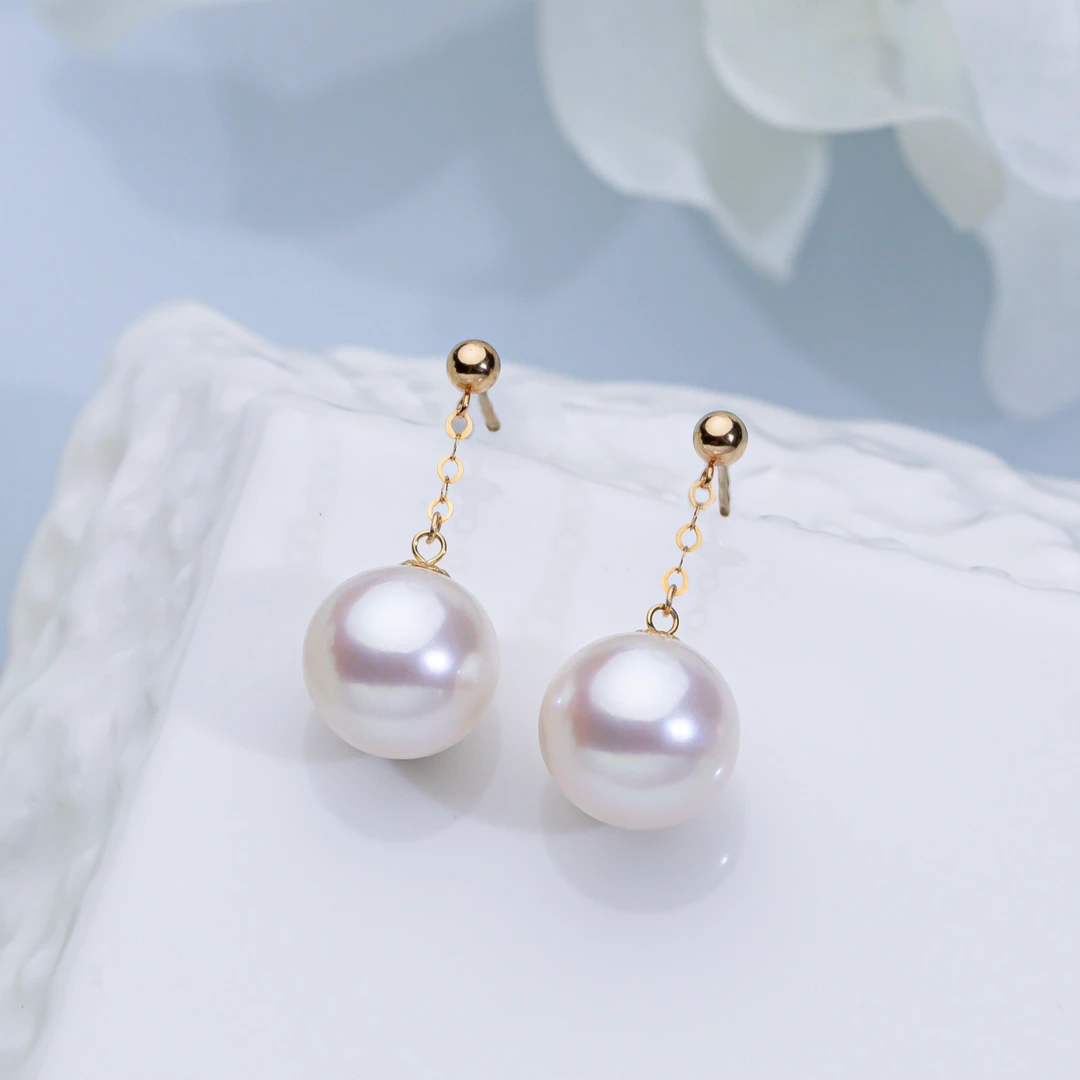 “风在吹”淡水珍珠耳线正圆 18K金 10-11mm 无优化 324H000DY