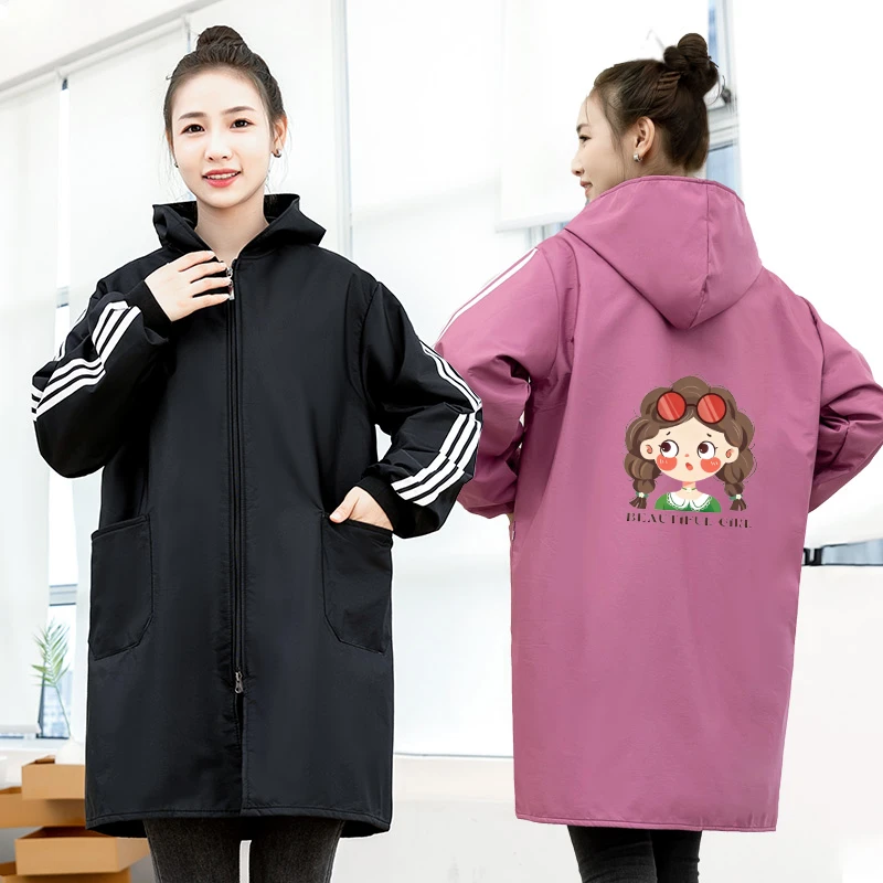 长袖加绒加厚冬季成人防水耐磨女罩衣御寒保暖家用餐饮可定制围裙