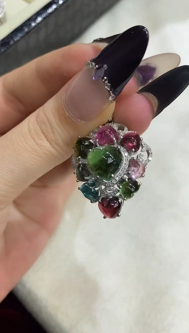 银S925镶嵌吊坠定制碧玺楚楚珠宝中古甄选不退换