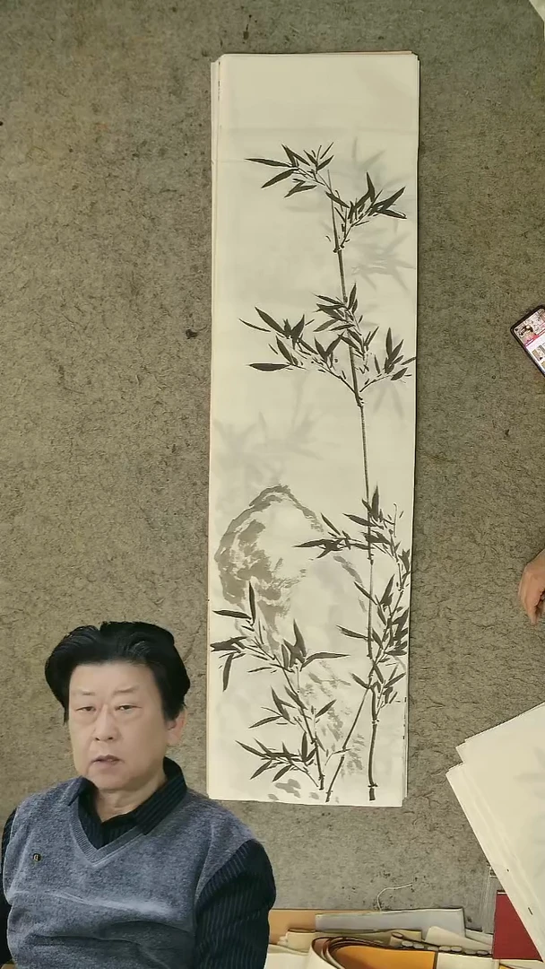 国画四尺对开  墨竹条屏 34*138cm