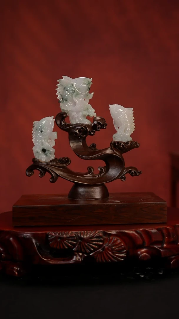 未镶嵌摆件翡翠年年有余摆件