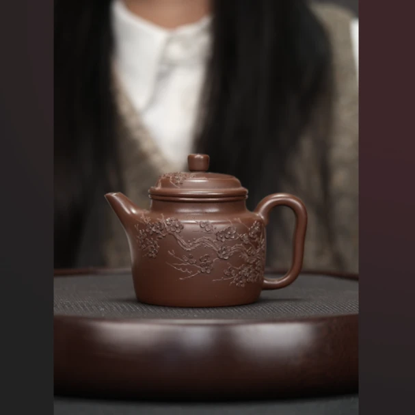乾元紫砂 梅花原矿紫砂泥绘高德钟壶