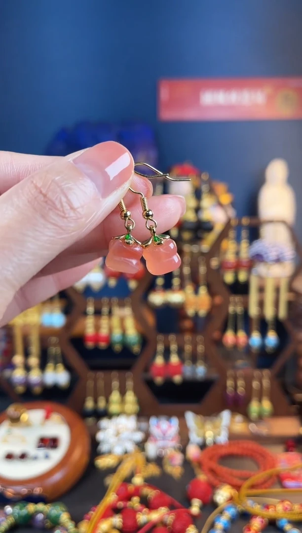 【闪购商品】玛瑙/玉髓耳钩银S925镀金镶嵌114号耳钩