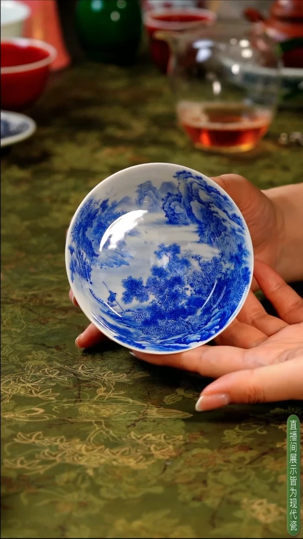 寒石寻友志军青花杯