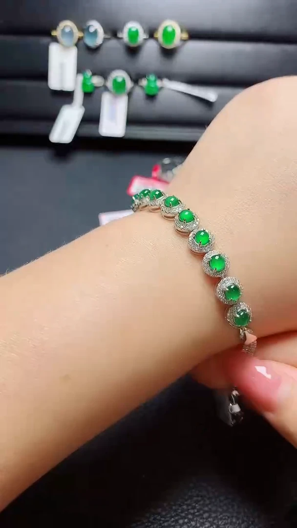 银S925镶嵌戒指翡翠天然翡翠A货s925银镶