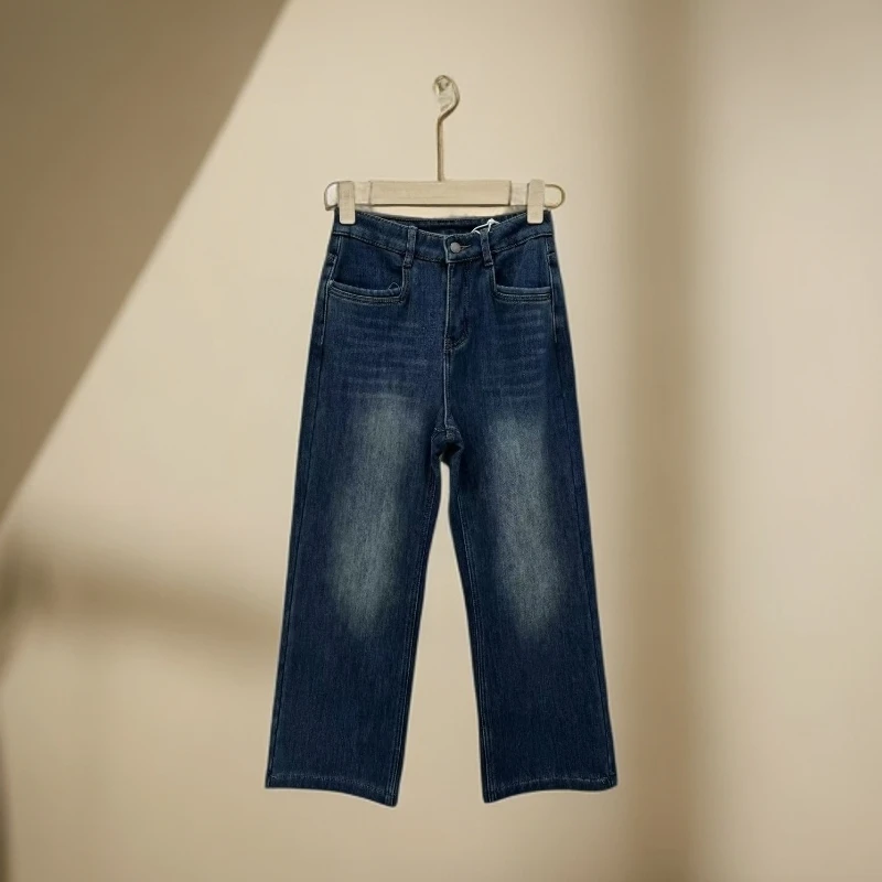 8109加绒加厚窄版阔腿牛仔裤女冬季高腰弹力显瘦时尚百搭牛仔裤