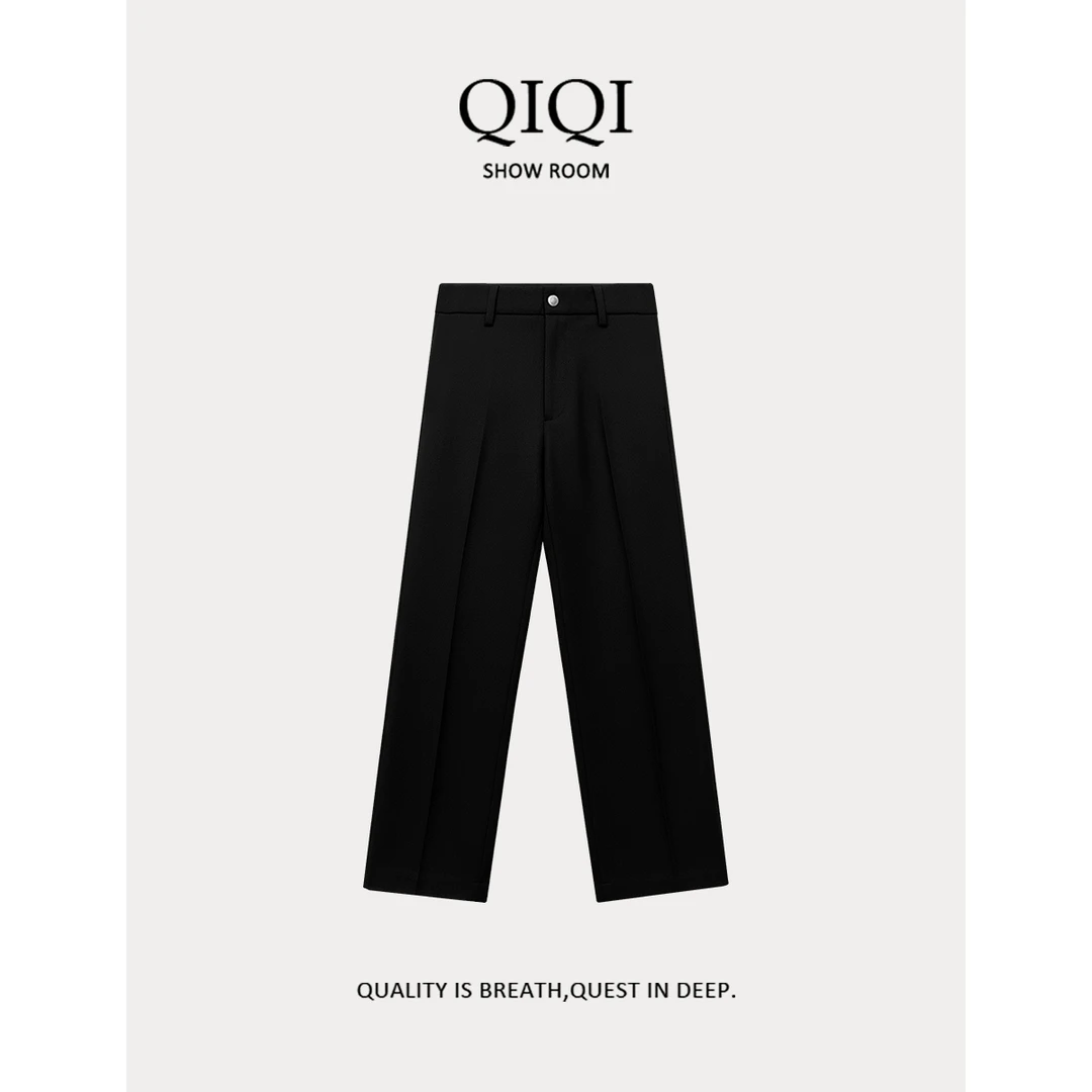 QiQi “精英西裤”笔挺立体剪裁羊毛混纺西装长裤