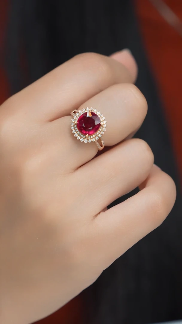 【闪购商品】红色碧玺18K金戒指18K金镶嵌戴妃款