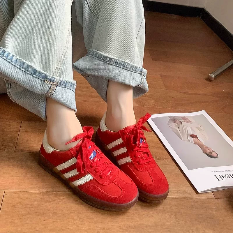 喜姐~6cm内增高红色德训鞋女款鞋子复古厚底运动休闲板鞋阿甘鞋