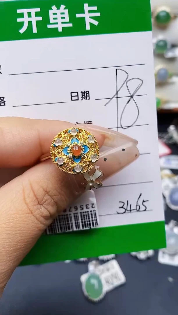 翡翠戒指银S925镶嵌3465