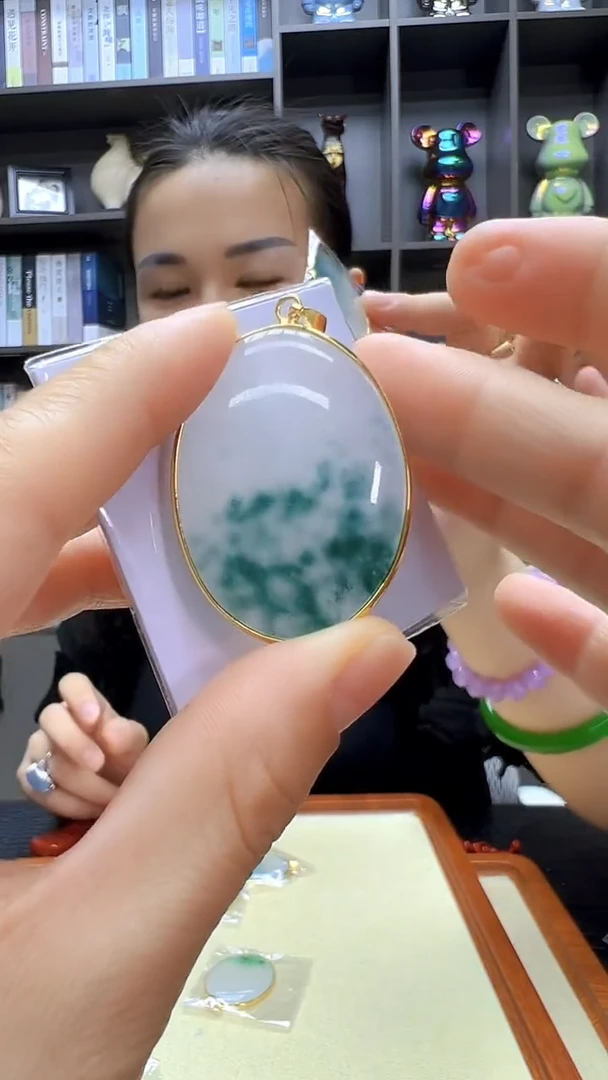 翡翠14K金镶嵌颈饰沉白diy劲饰