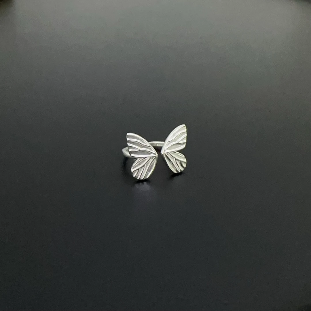 925银戒指 纯银蝴蝶戒指开口可调节小众优雅RIAgs 0275