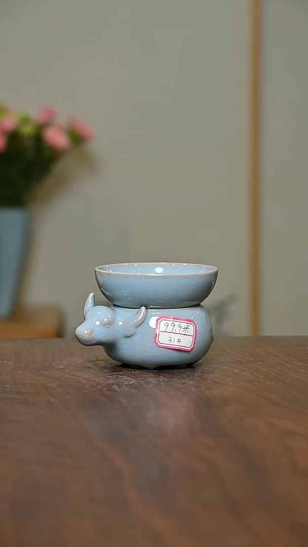 31#卧牛茶漏 天青 微瑕 朱家汝窑款