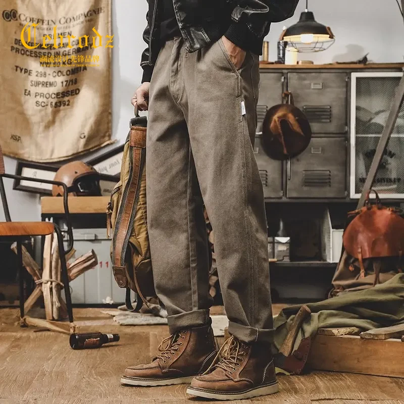 Cebrodz美式复古重磅工装裤子男秋季新款百搭宽松直筒休闲长裤