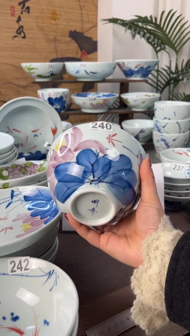 明舟微瑕手绘6寸小足面碗（单只装随机图案）