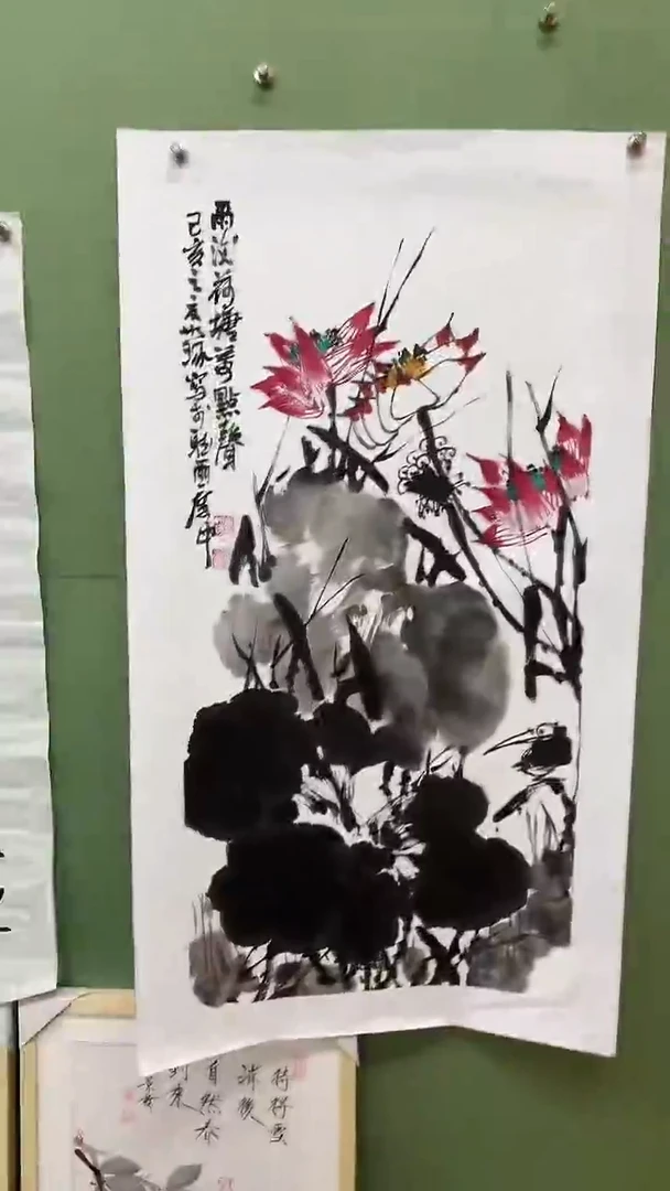 竖款精品三尺荷花，雨后