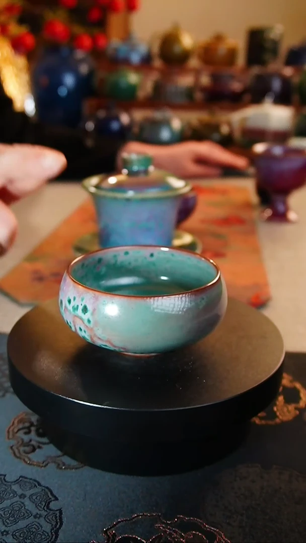 【闪购商品】瓷片536  孔雀绿禅定杯 何