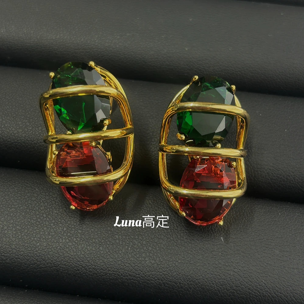 铜合金合成锆石耳饰 Luna定制0254个性夸张设计拼接款耳夹耳环
