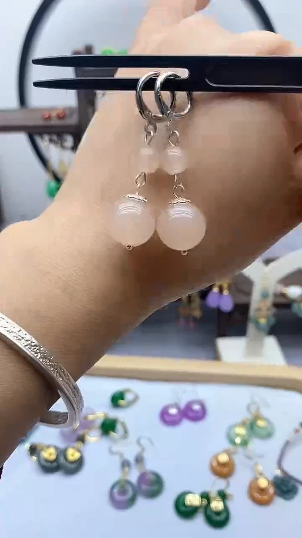 和田玉银S925镶嵌耳饰161