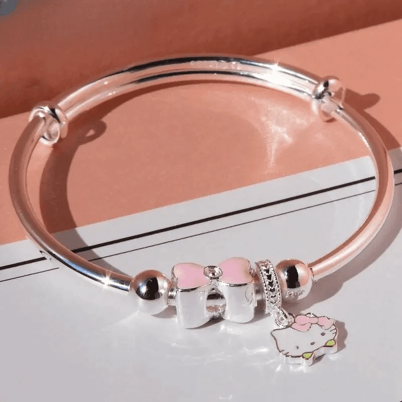 儿童银镯中童足银999手镯女孩子纯银蝴蝶结纯银手镯女