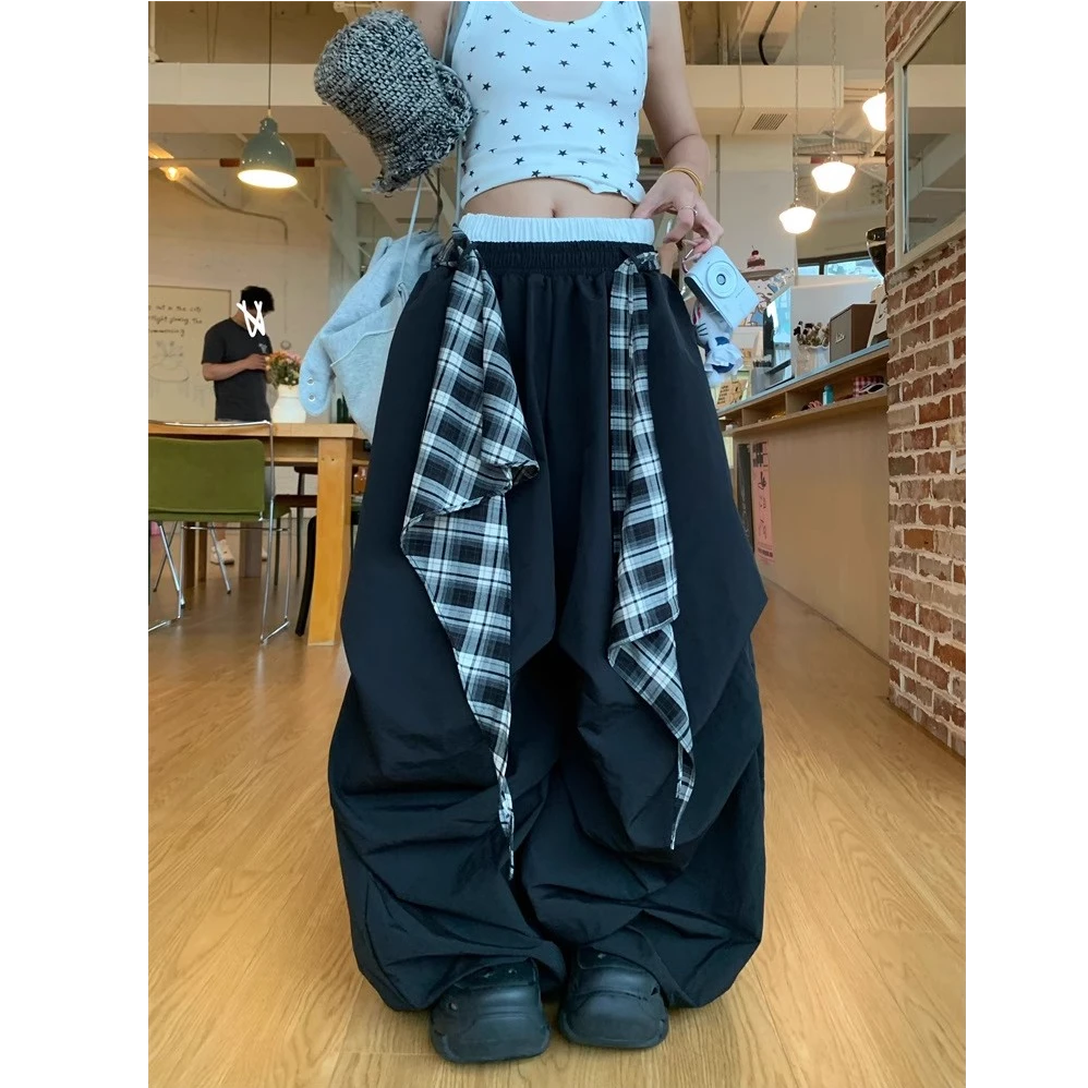 美式设计感嘻哈黑色卫裤女夏季宽松休闲慵懒风跳舞阔腿裤