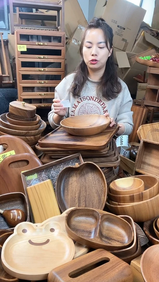 搪瓷0**0相思木圆盘24*5微瑕