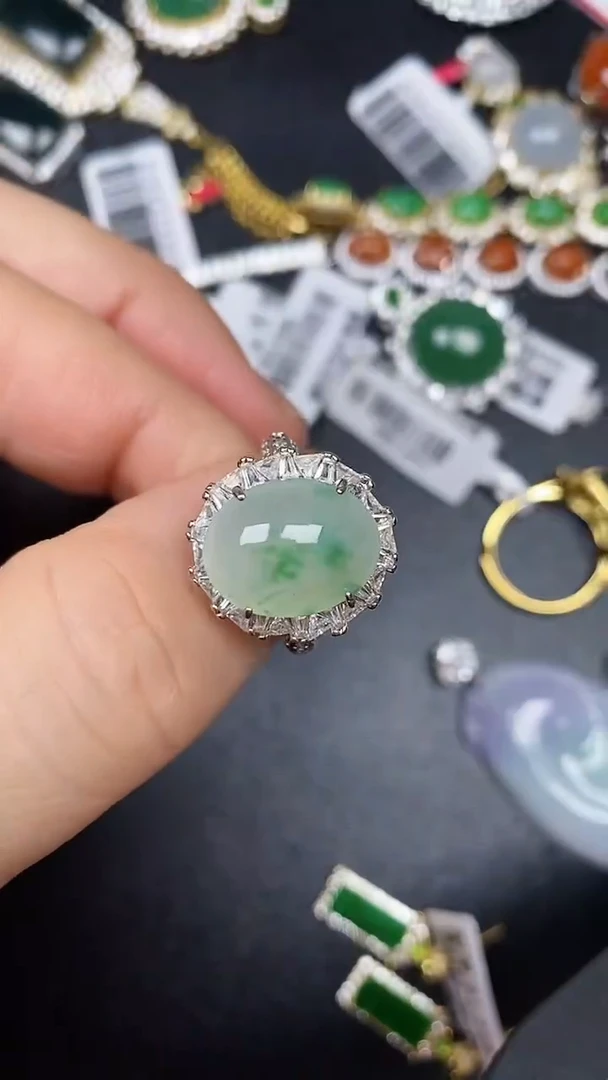 银S925镶嵌戒指翡翠3660