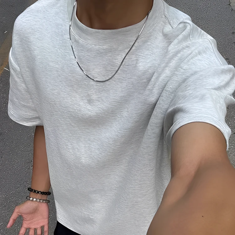 330g重磅白灰色厚实纯棉短袖T恤男女夏季花灰色小领口圆领半袖ins