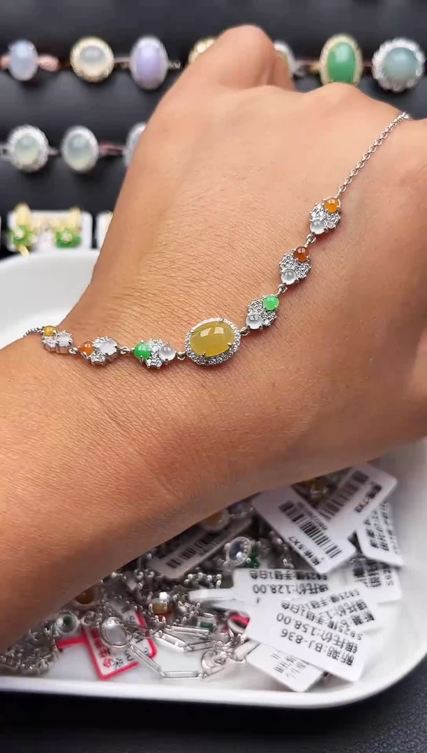 【闪购商品】翡翠手链银S925镶嵌缅甸天然A货翡翠S925银镶嵌
