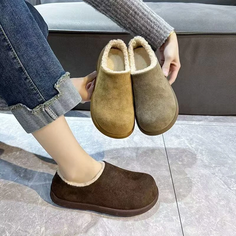 【品牌特卖】A勃肯鞋加绒加厚豆豆棉软底女毛毛鞋雪地靴铁头