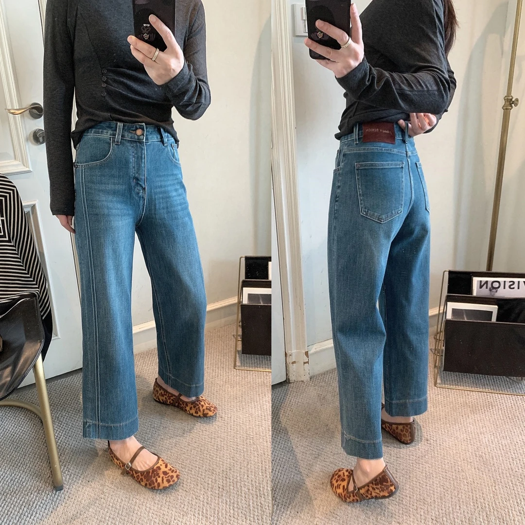 双经线弹力直筒牛仔裤女2025秋季新款梨形身材宽松显瘦阔腿九分裤