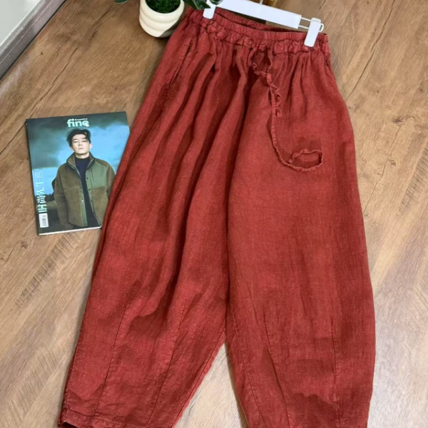 【云目悠悠】秋季纯汉麻休闲百搭时尚女士老爹裤-202511