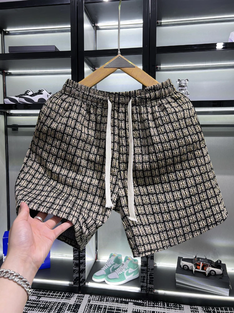 韩系舒适格子短裤男生时尚系带五分裤2025夏季新款男士沙滩大裤衩