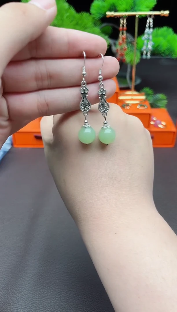 东陵石银S925镶嵌耳饰211