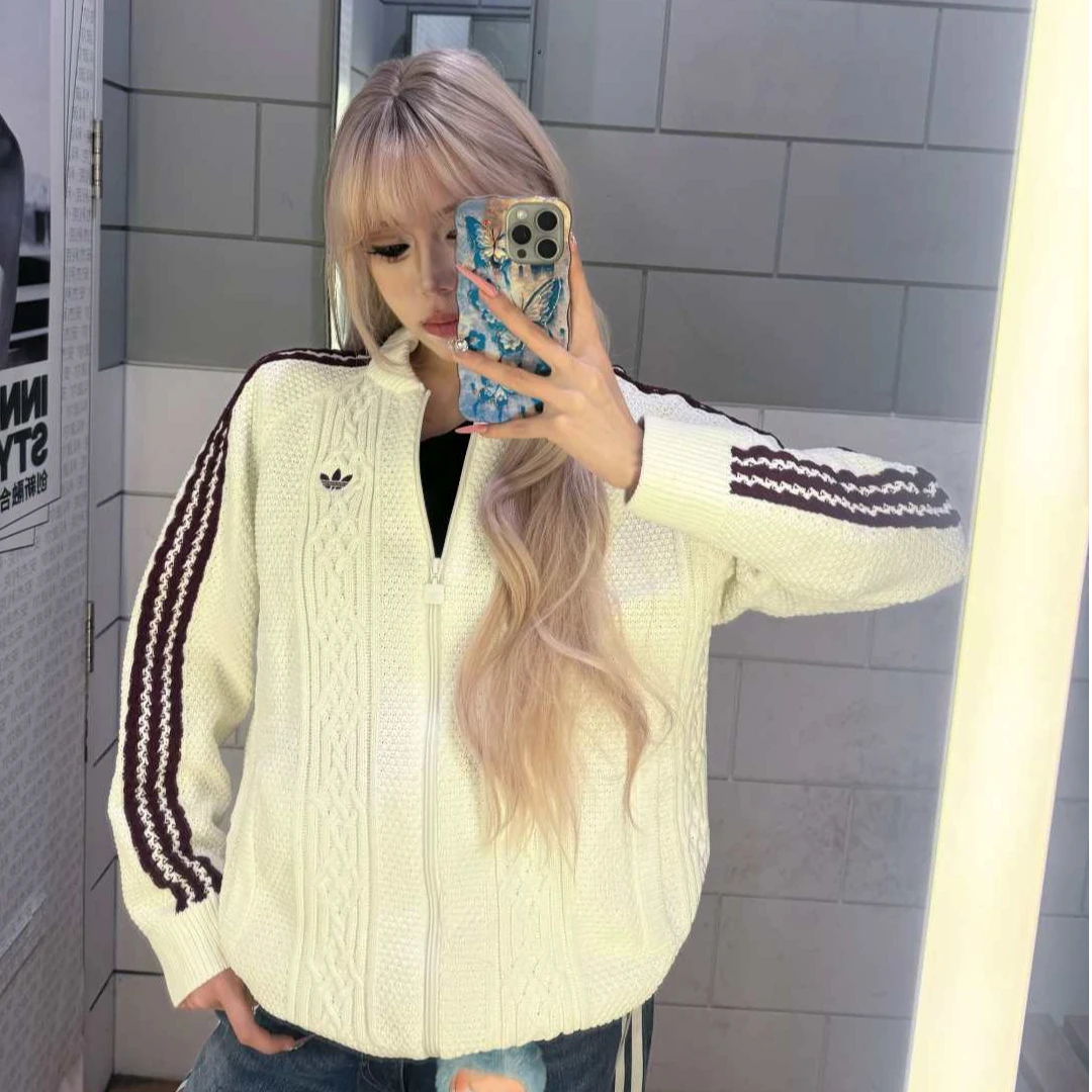 ADIDAS三叶草ARCHIVE CUTLINE TRACK针织运动宽松夹克外套 KS7804