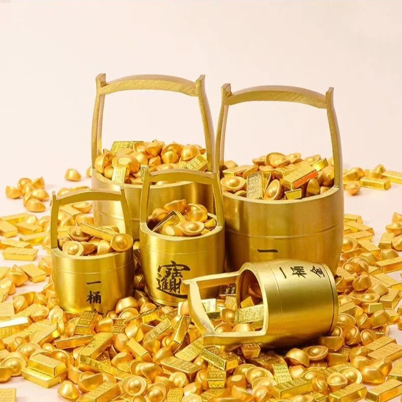 一桶金摆件黄铜聚宝盆一桶江山新年家居玄关摆饰办公室桌面装饰品