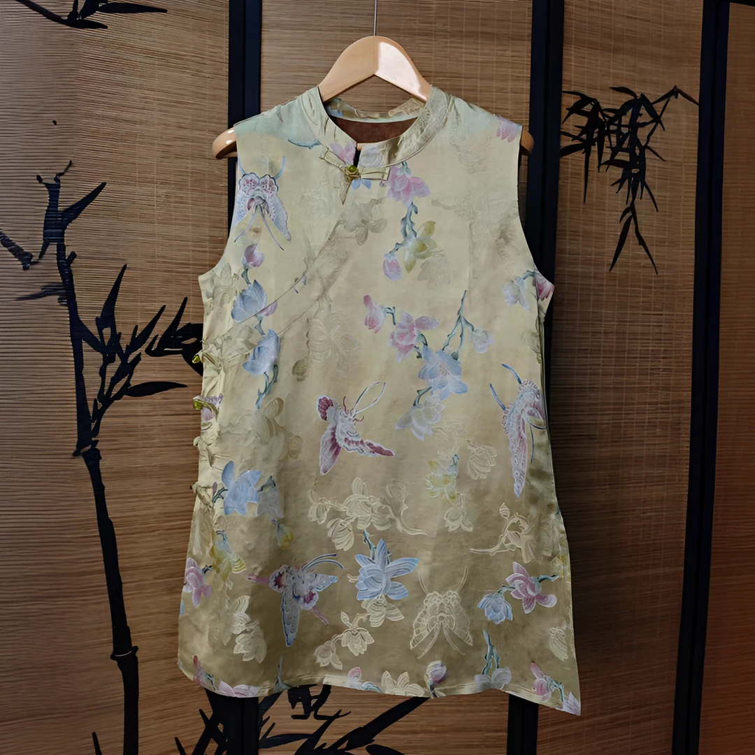 夏季新款香云纱新中式女装复古时尚老钱风无袖上衣日常