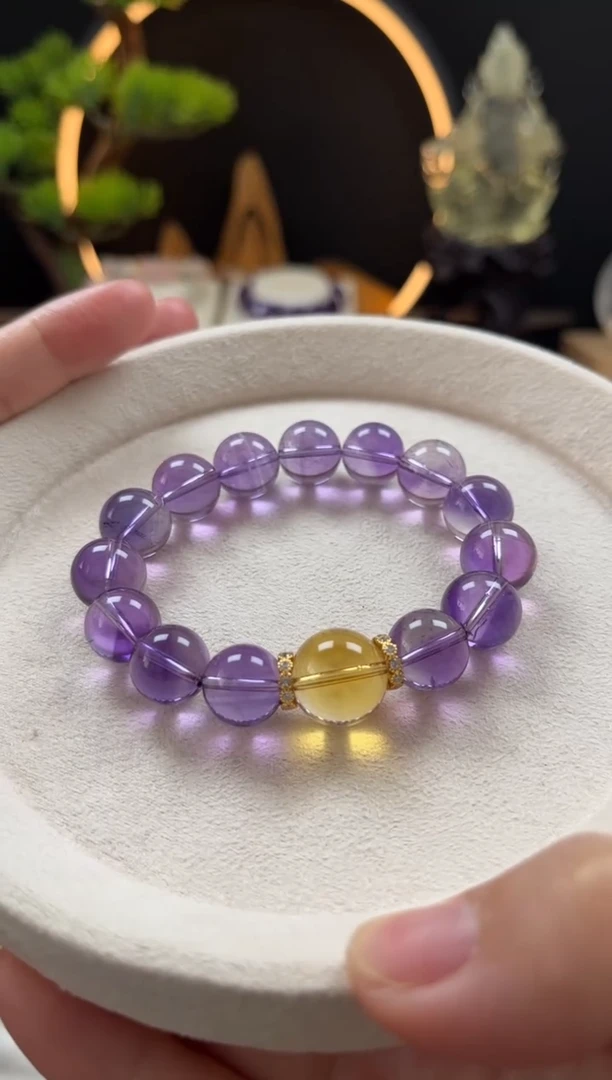 未镶嵌手链水晶天然紫水晶圆珠设计手串12mm