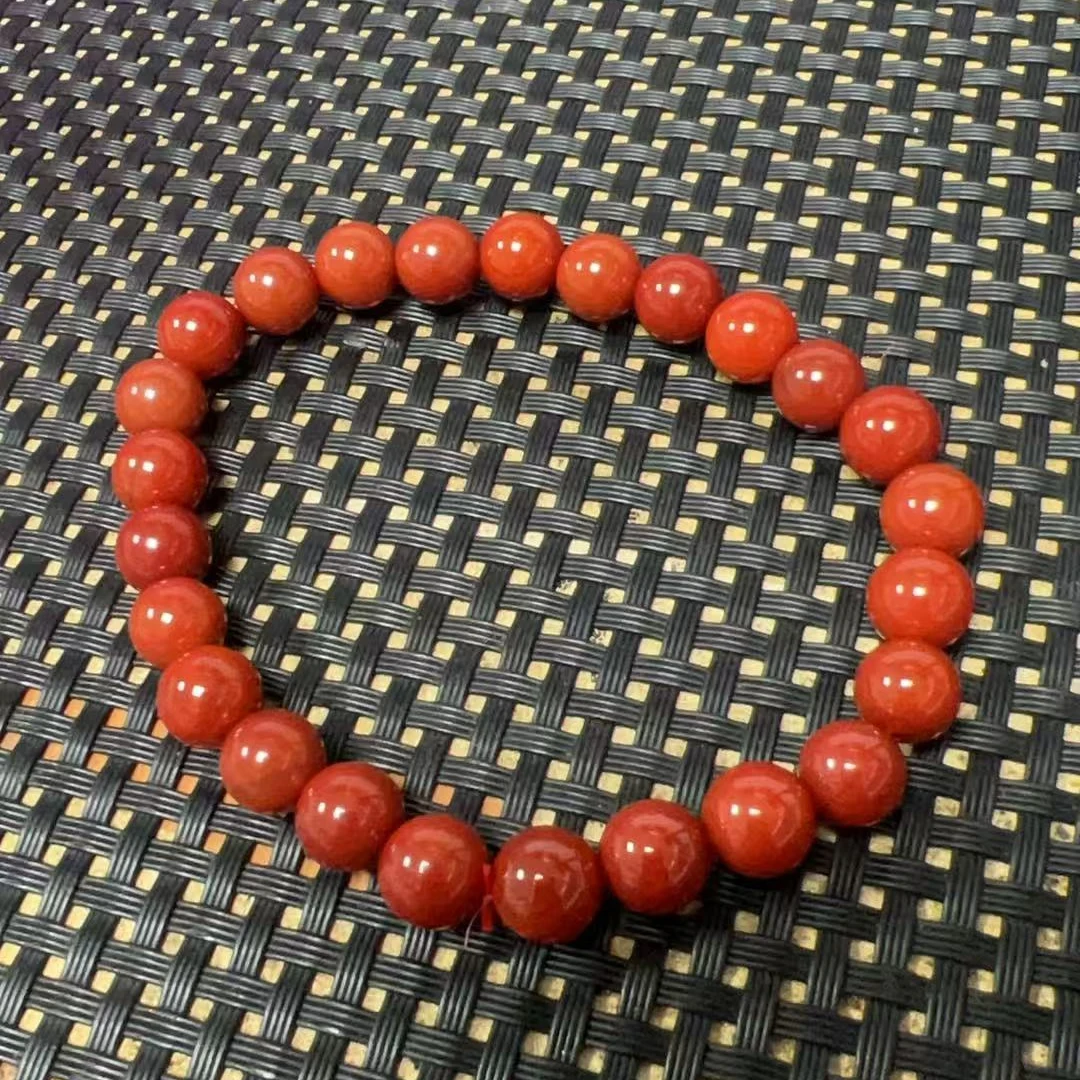 南红玛瑙8mm圆珠手串柿子红瓦西料火焰纹单珠配饰