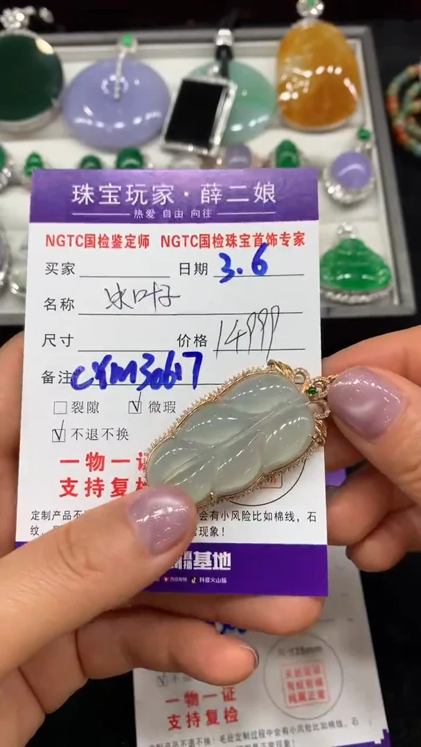 【闪购商品】翡翠颈饰18K金镶嵌冰晴叶子吊坠